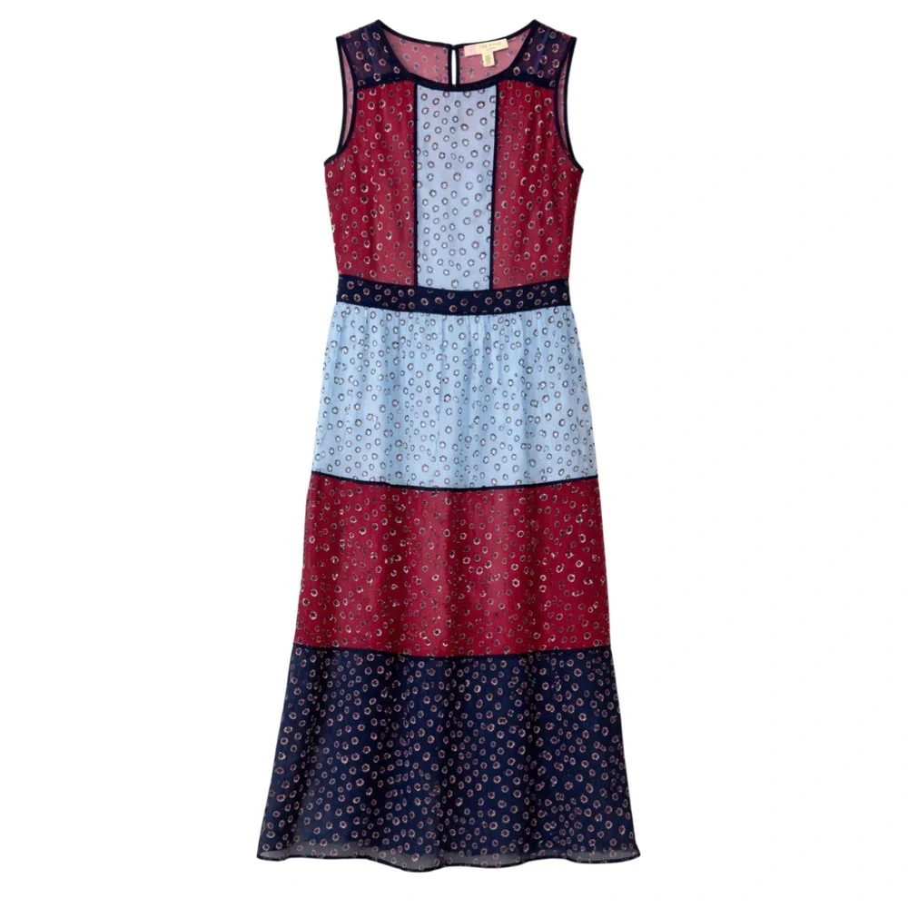 Ted Baker London Colorblock Floral Chiffon Midi Dress Women Sz 2 Old Money Chic - Picture 1 of 8